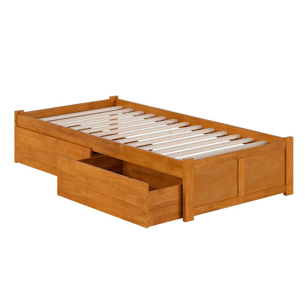 Light Toffee Twin XL Wood Platform Bed with Storage Drawers