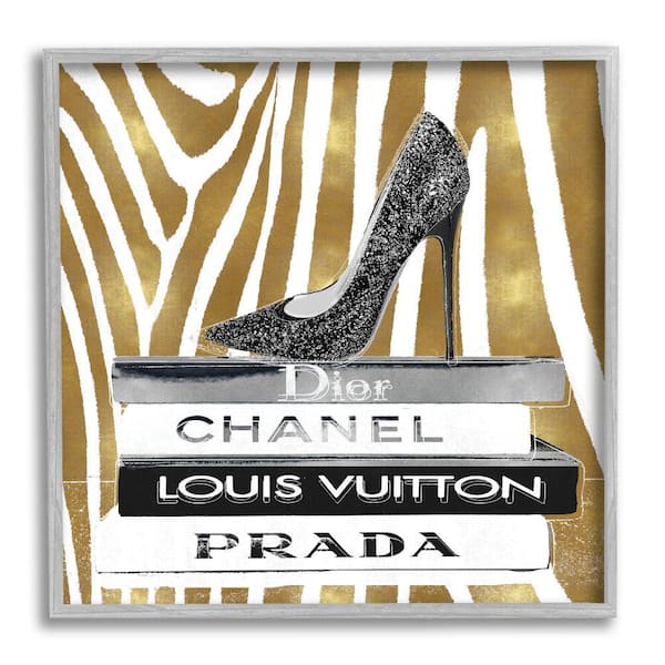 Stupell Industries Fashion High Heel Bookstack Gold Zebra Print by  Madeline Blake Framed Abstract Texturized Art Print 24 in. x 24 in.  ad-631_gff_24x24 - The Home Depot