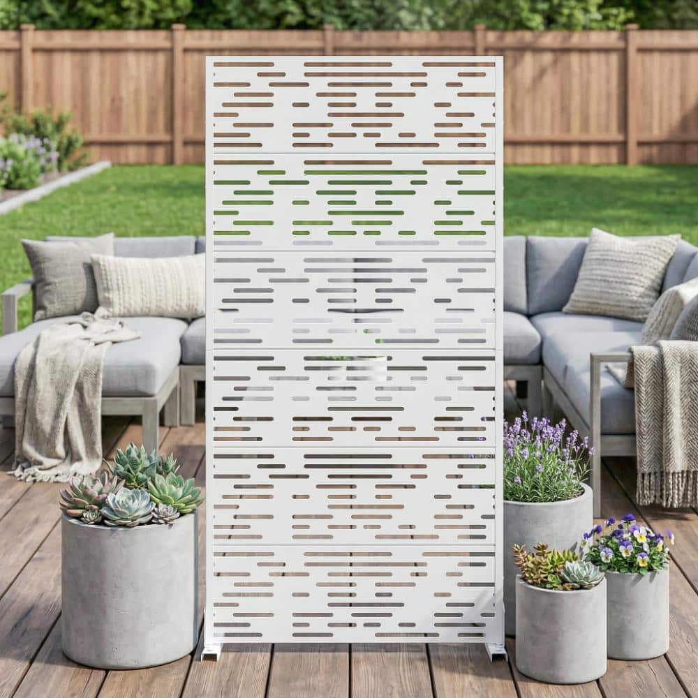 35 in. W x 72 in. H White Galvanized Metal Free Standing Irregular Slice Patio Divider Screen (1-Pack) price history on PriceWatchPro