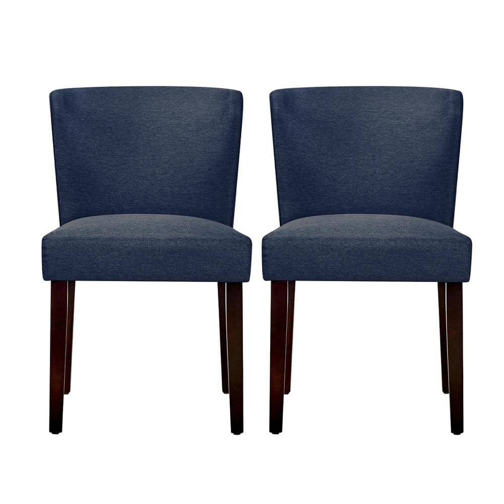 Homy Casa Cambodia Navy Upholstered Solid Wood Dining Chair(Set of 2), Blue