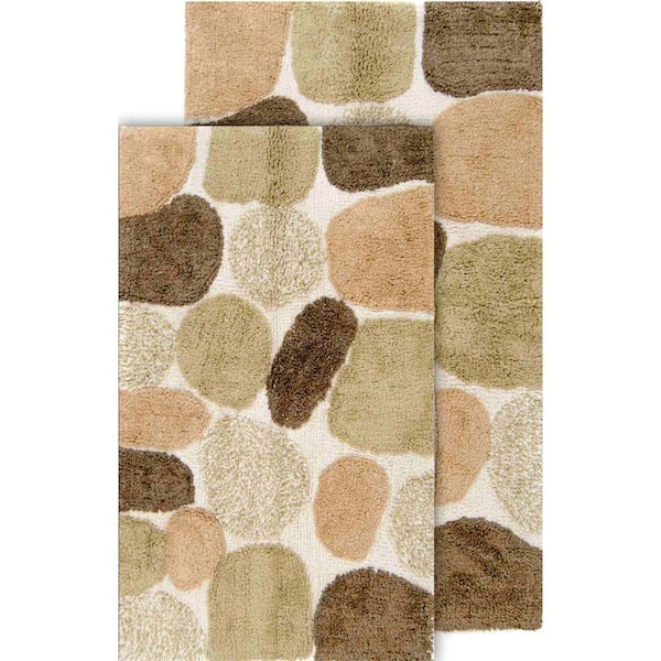 Chesapeake Merchandising Pebbles 2-Piece Khaki Bath Rug Set (21 in. x 34 in. and 24 in. x 40 in.)