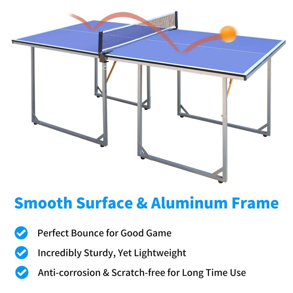 6ft Blue Foldable Outdoor Table Tennis Set with Net and Paddles