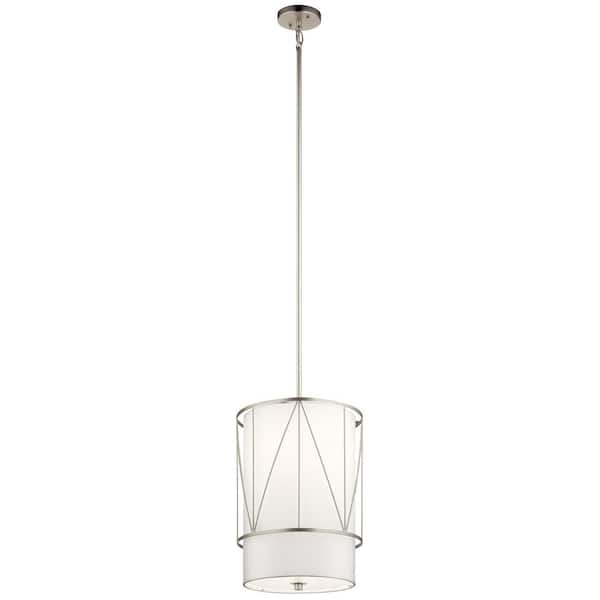 Birkleigh 1-Light Satin Nickel Transitional Shaded Kitchen Pendant Hanging Light with Fabric Shade