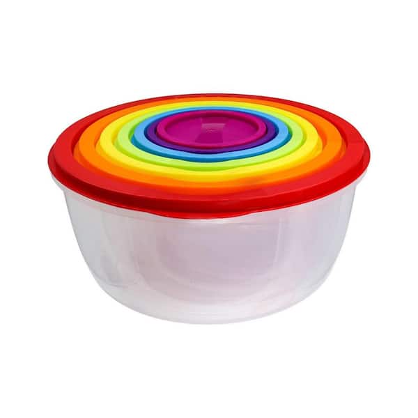 UUDULY 7-Piece Multicolor Plastic Mixing Salad Bowls Set, Stackable Dishwasher Safe Kitchen Prep Serving Bowls Set