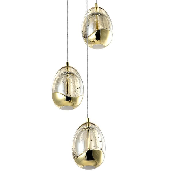 VONN Lighting Venezia 3-Light ETL Certified Integrated LED Pendant Lighting Fixture with Champagne Glass Globe Shades, Gold