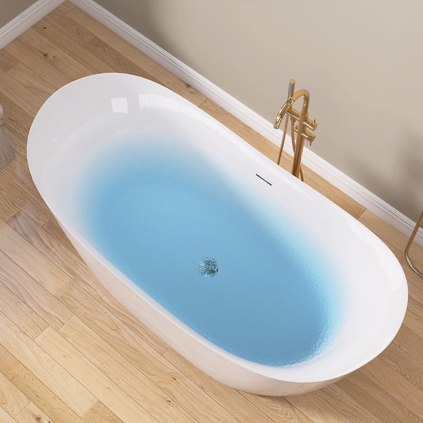 Getpro 59 in. x 29.5 in. Freestanding Deep Soaking Bathtub White