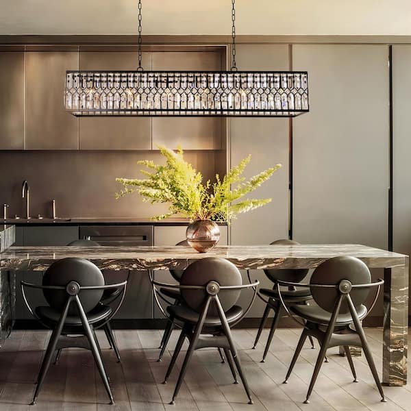 Arba 6-Light Modern Glam Black Rectangular Crystal Chandelier with no bulbs included
