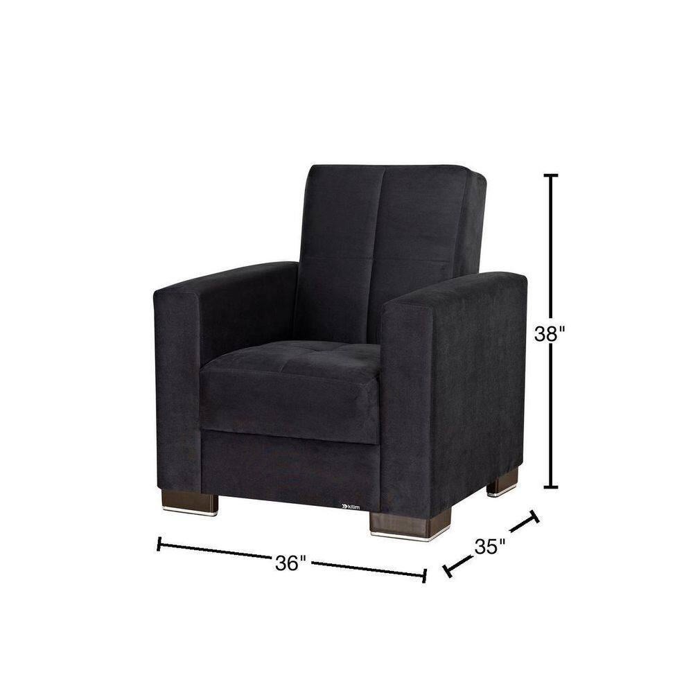 Modern Black Microfiber Accent Chair with Hidden Storage