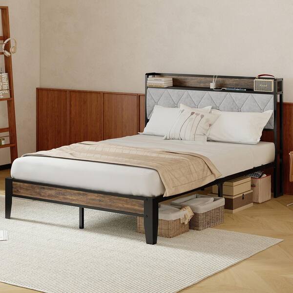 WONDER COMFORT Light Gray Metal Frame Full Platform Bed with