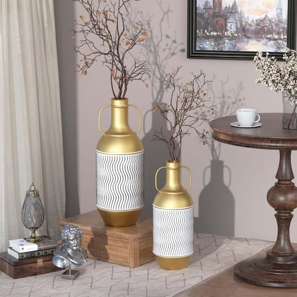 Unbranded 17.7 in. 22 in. H Floor Vases Decorative Vintage Metal Vase Set of 2 for Home Decor