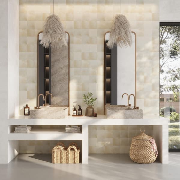 Zahara 6 in. x 6 in. Matte Creamy off-white Porcelain Zellige Square Tile (5.38 sq ft/case)-22 Pack