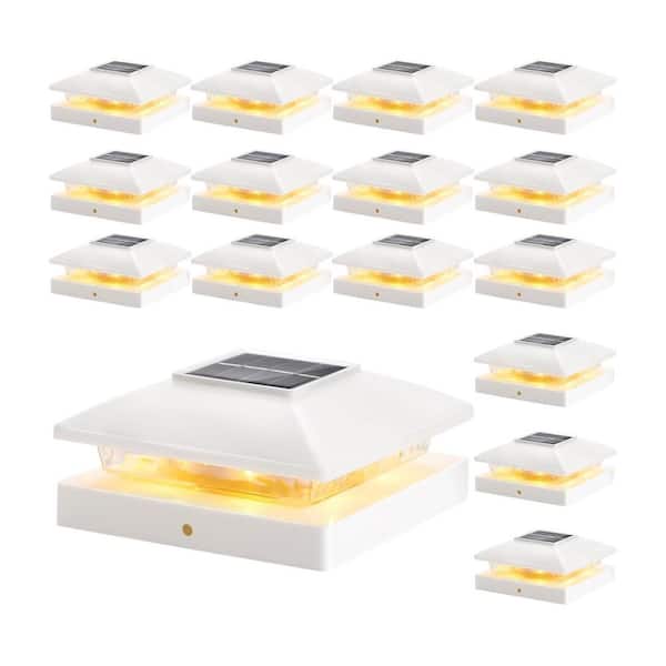 16-Pack Outdoor Solar Post Cap Lights White Waterproof for 4 x 4 Wood Vinyl Posts Bright Warm White Decor Deck Patio