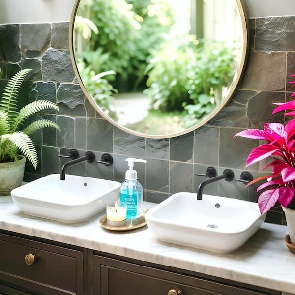 Double Handle Wall Mounted Bathroom Faucet in Matte Black