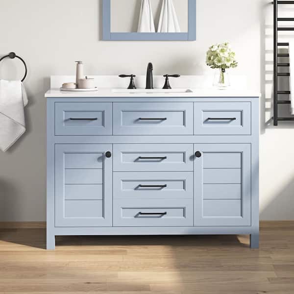 Home Decorators Collection Hanna 48 in. W x 19 in. D x 34 in. H Single Sink Bath Vanity in Spruce Blue with White Engineered Stone Top