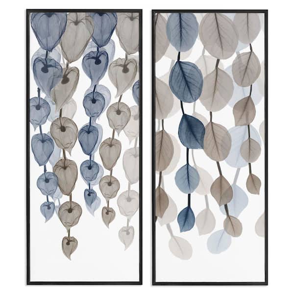 Neutral Opaque Cascading Leaves by Albert Koetsier 2-Piece Black Framed Giclee Art Print Abstract 13 in. x 30 in.