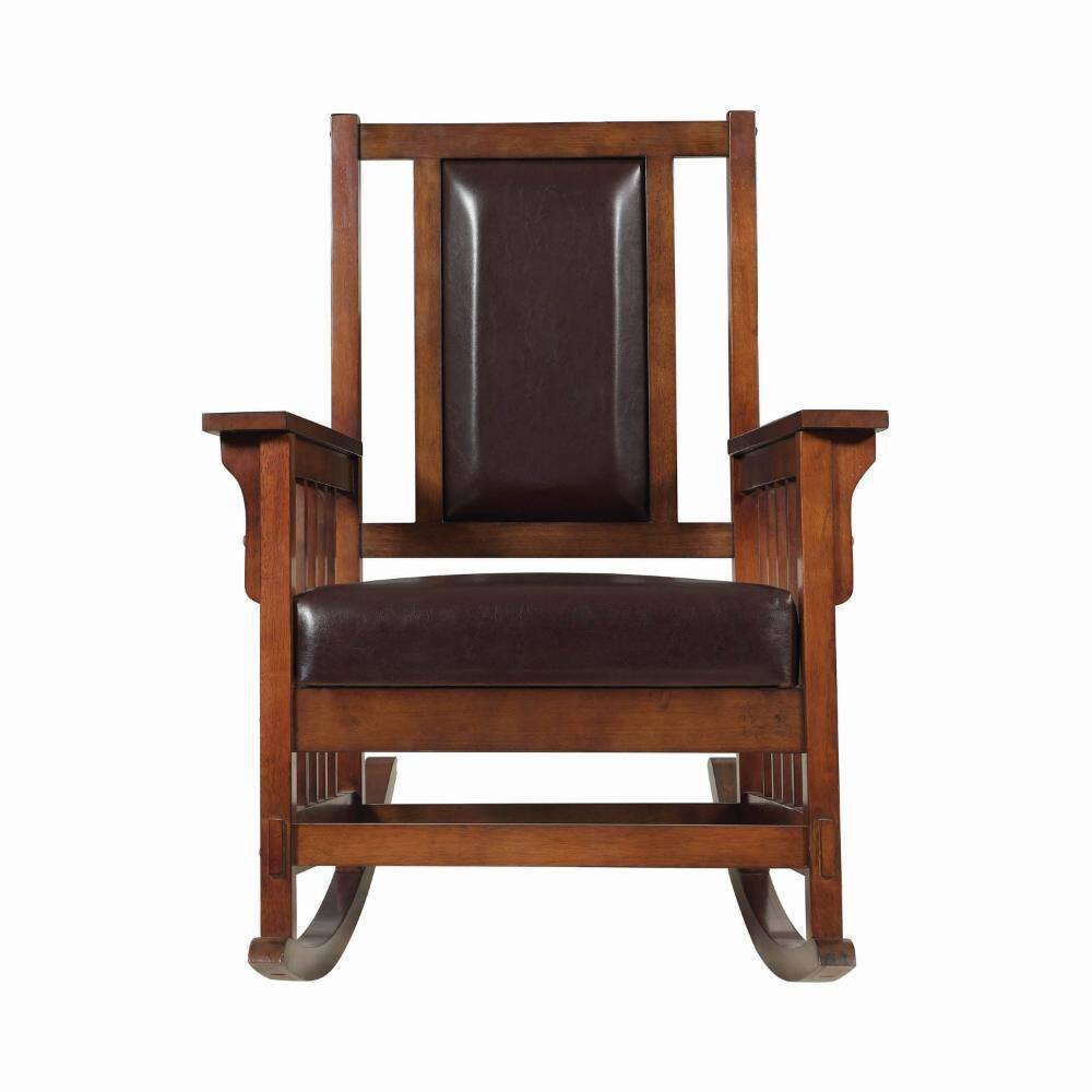 Warm Espresso Solid Wood Rocking Chair with Leatherette Cushions