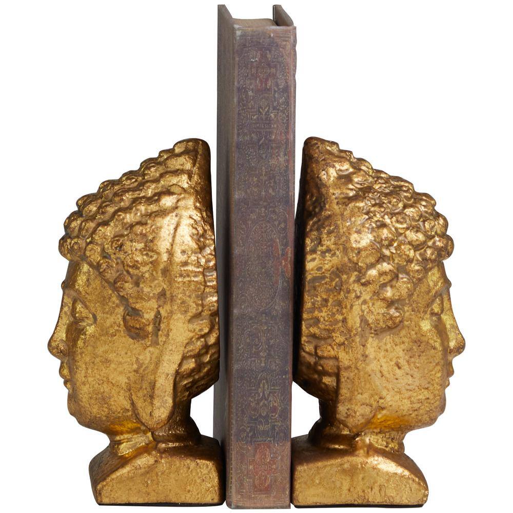 Litton Lane Gold Metal Buddha Bookends with Gold Foil Detail (Set of 2