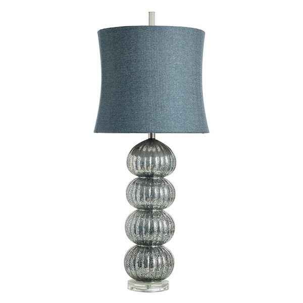 StyleCraft 36 in. Dark Blue Table Lamp with Jalo Softback Fabric Shade
