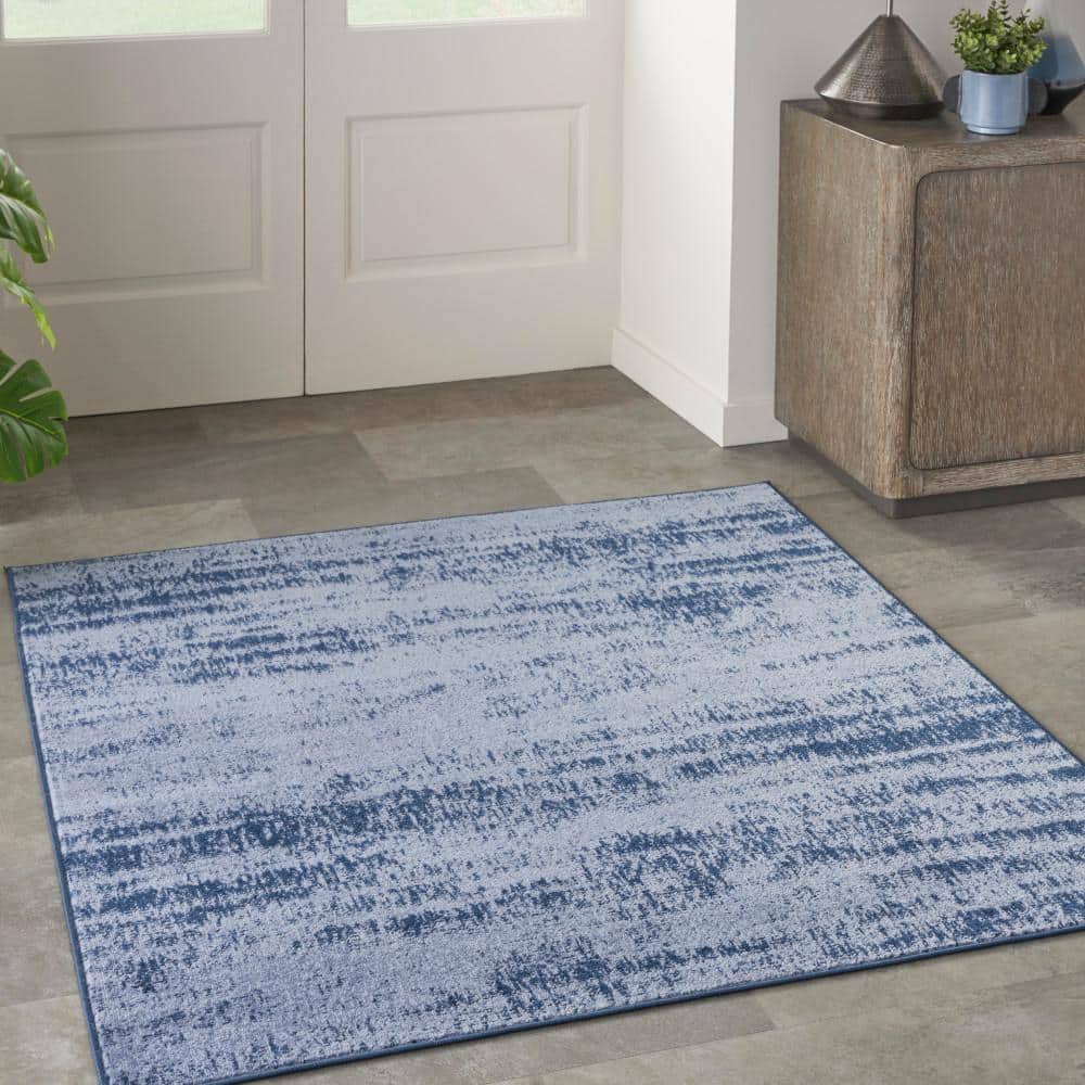Essentials Denim Blue Abstract Indoor/Outdoor Square Rug