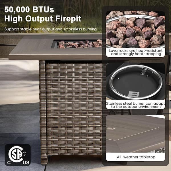 Opohoro ArcoBay 30 in. Square Brown Wicker and Metal Propane Gas