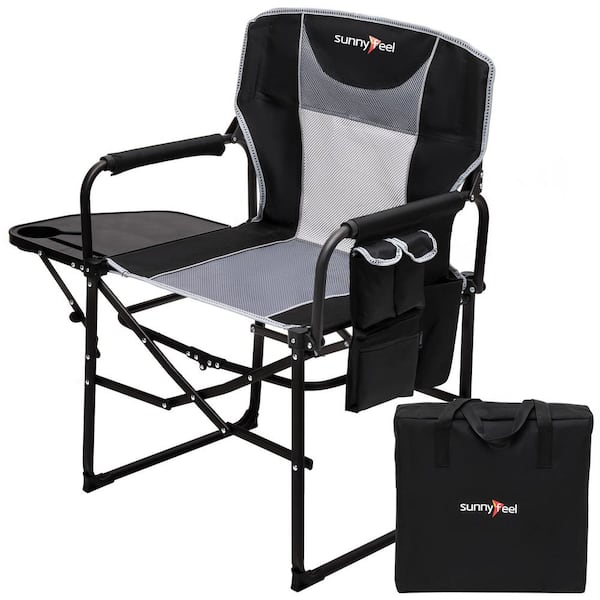 FAWEY TRED INC Extra Large Portable Folding Chair with Side Table, Black Grey