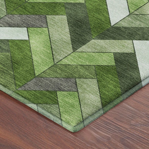 Mayfield Premium Machine Washable Abstract AMF2296 Olive 2 ft. x 7 ft. Runner Rug