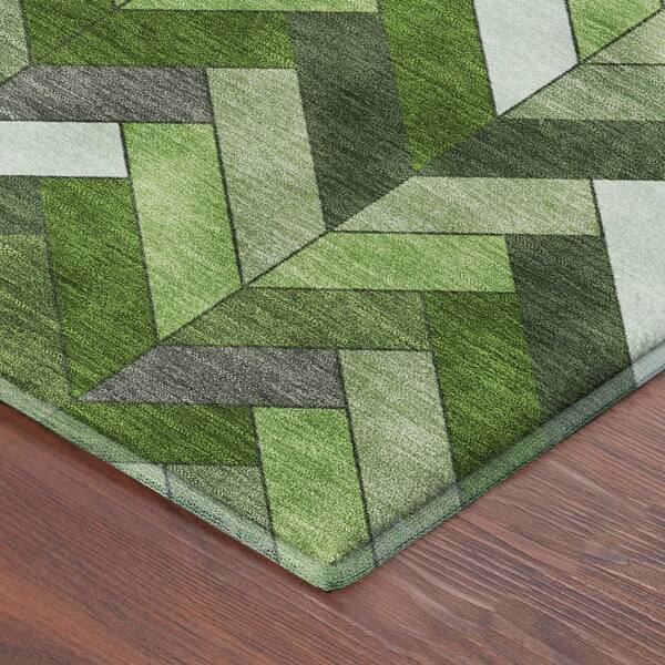 Mayfield Premium Machine Washable Abstract AMF2296 Olive 8 ft. x 8 ft. Round Rug