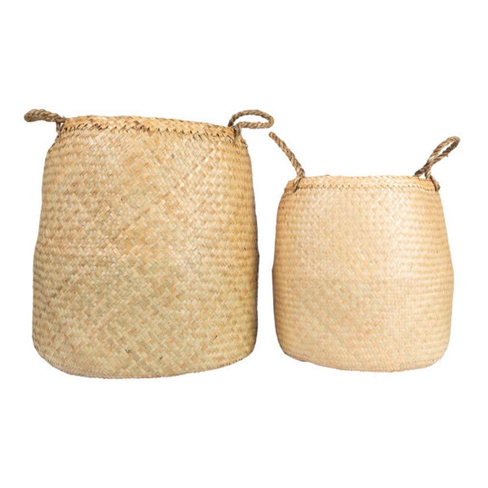 Eco-Friendly Round Seagrass Storage Basket Duo