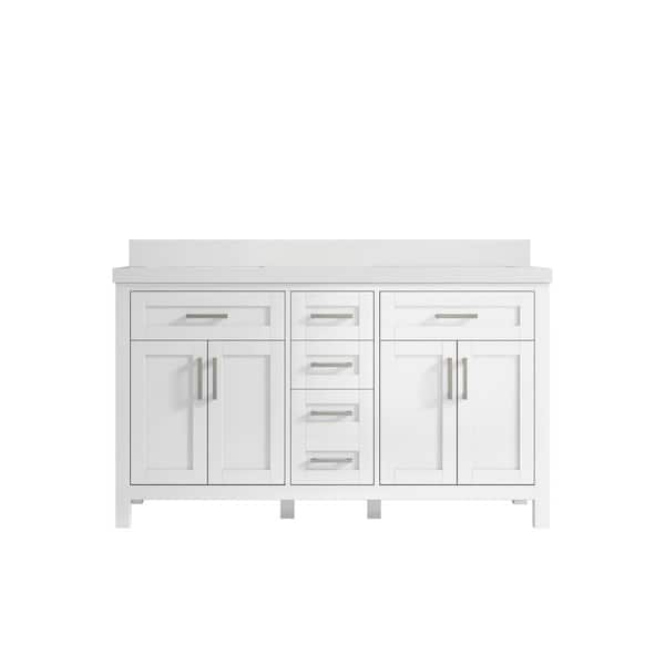 Willow Collections Cambridge 60 in. W x 22 in. D x 36 in. H Double Sink Bath Vanity in White with 2 in White Quartz Top