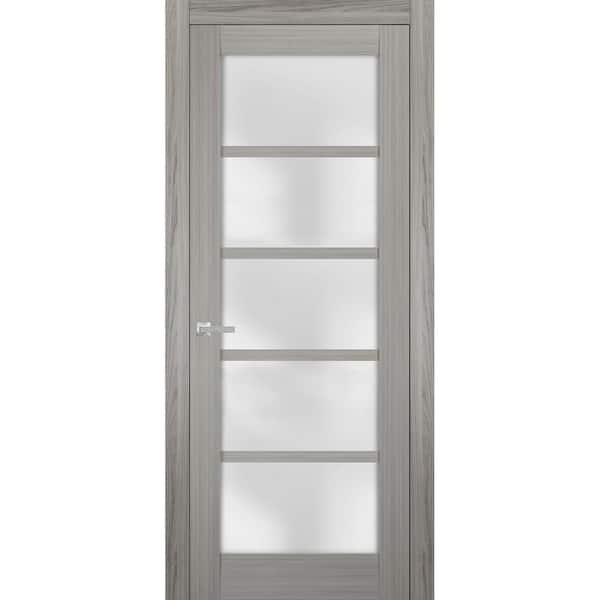 Sartodoors 4002 18 in. x 80 in. Single Panel No Bore Frosted Glass Gray Finished Pine Wood Interior Door Slab