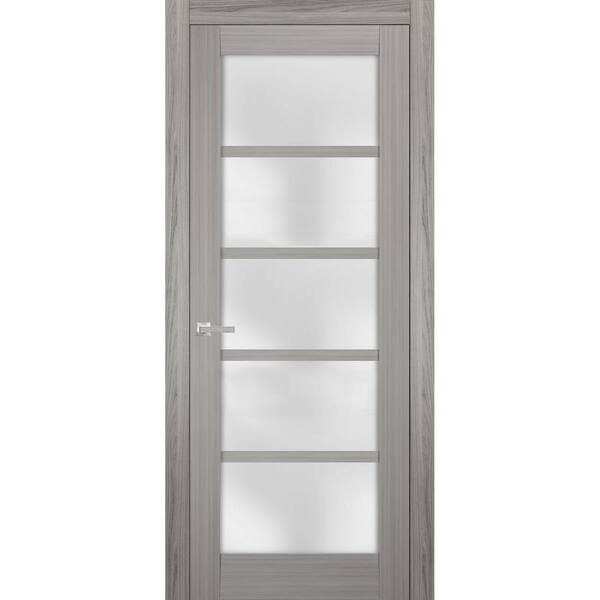Sartodoors 18 in. x 84 in. Single Panel No Bore Frosted Glass Gray Finished Pine Wood Interior Door Slab