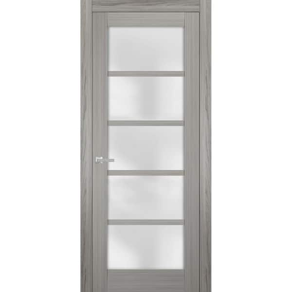 Sartodoors 18 in. x 84 in. Single Panel No Bore Frosted Glass Gray Finished Pine Wood Interior Door Slab