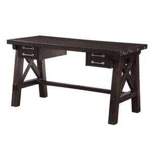 58 in. Rectangular Brown Wooden Desk with Sleek Drawer Storage and Crossed Side Bracing