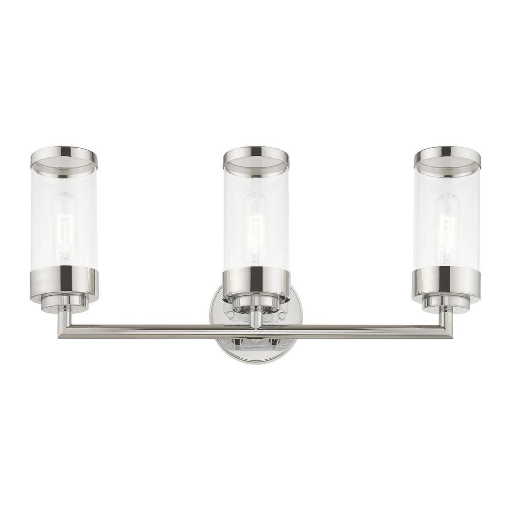 Hillcrest Polished Chrome 3-Light Vanity with Clear Glass Shades