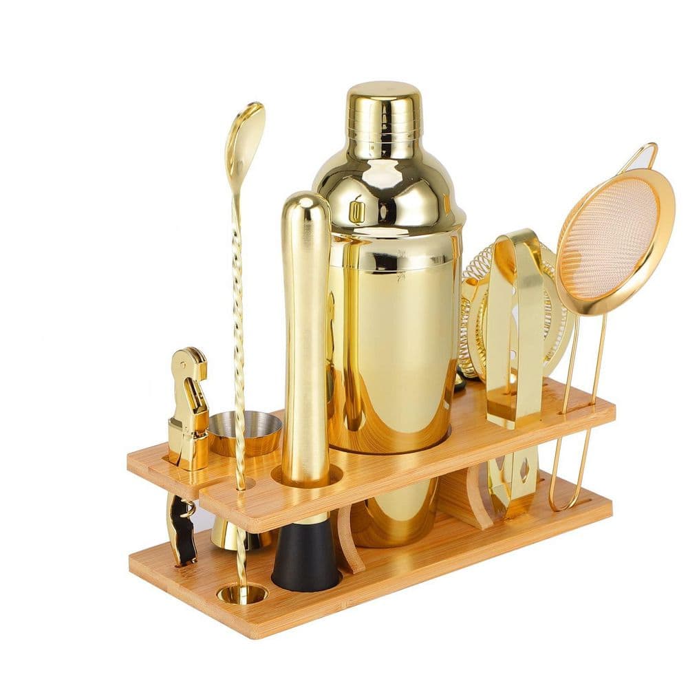 Wudkey 11-Piece 19 oz. Gold Cocktail Shaker Set with Stylish