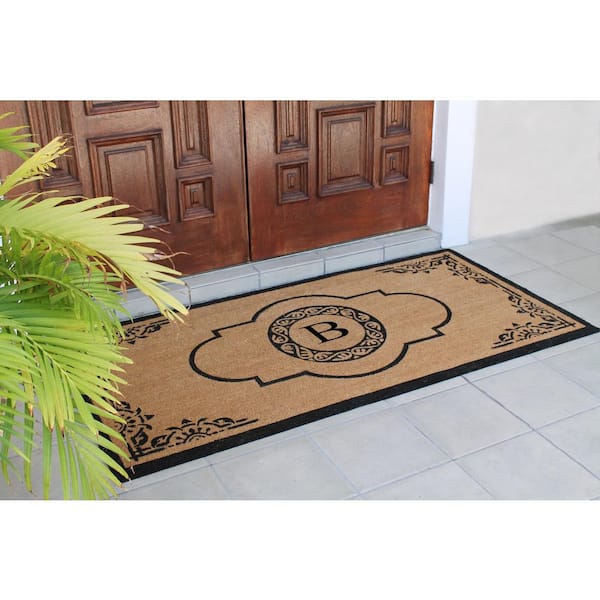 A1HC First Impression Hand Crafted X-Large Abrilina 36 in. x 72 in. Entry Coir Monogrammed Double Door Mat