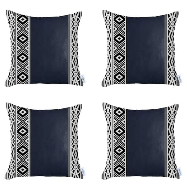 MIKE & Co. NEW YORK Bohemian Handmade Vegan Faux Leather Navy Blue 12 in. x  20 in. Lumbar Abstract Geometric Throw Pillow (Set of 4)  50-SET4-930-4696-7092 - The Home Depot