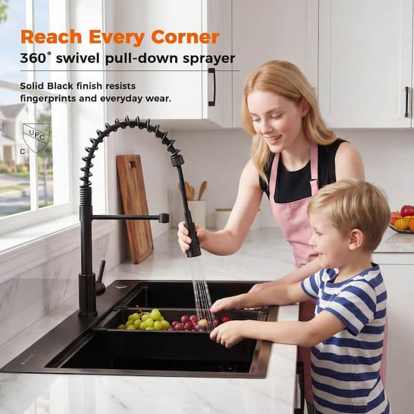 Glacier Bay 33 in. Drop-In Double Bowl 18 Gauge Black Stainless