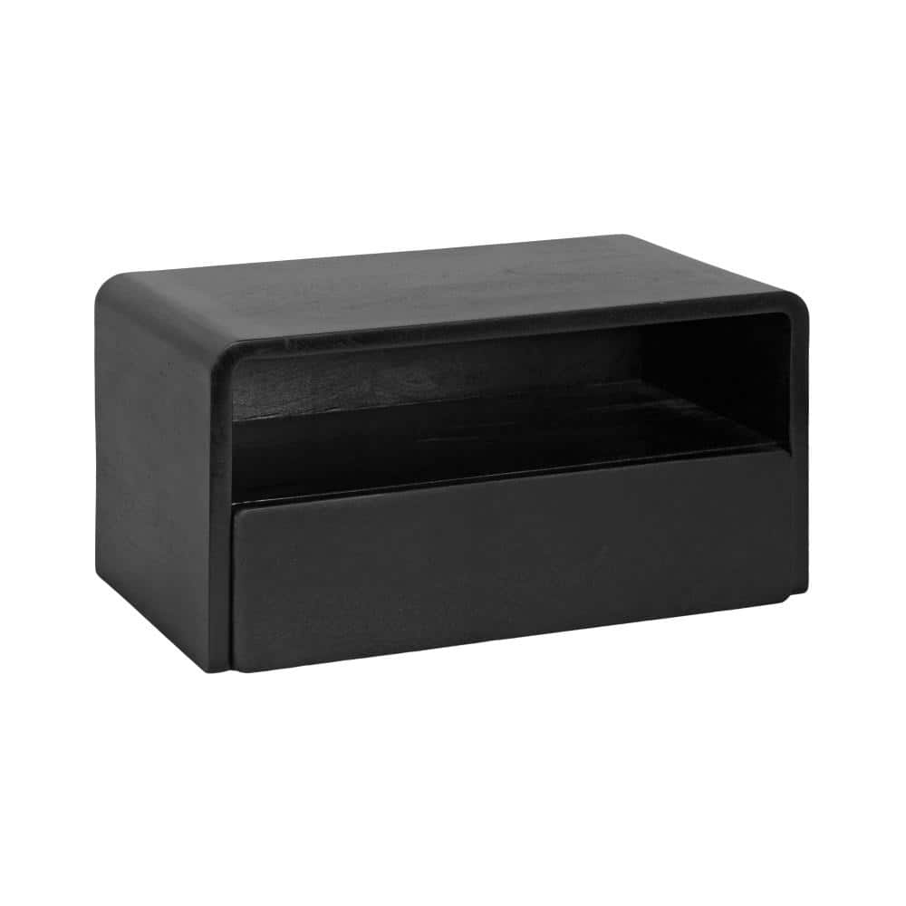 Kato 18 in. Black Rectangle Solid Wood End Table