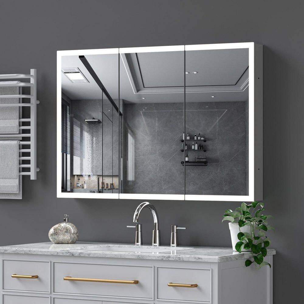 48 in. W x 32 in. H Rectangular Silver Aluminum Recessed/Surface Mount Medicine Cabinet with Mirror LED price history on PriceWatchPro