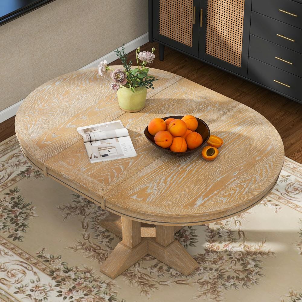 Natural Wood Wash Wood 42 in. W X-shaped Base Extendable Dining Table Seating 6