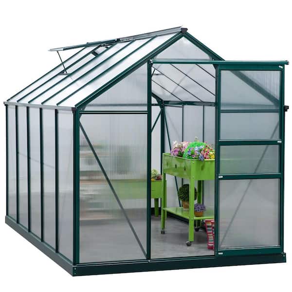 Outsunny 123 in. x 74.4 in. x 86.4 in. Metal Polycarbonate Walk-In Greenhouse with Roof Window and Door