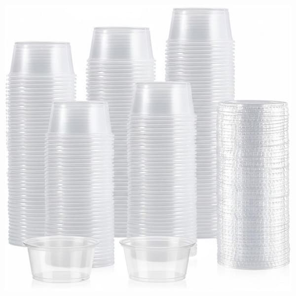 3.25 oz Clear Plastic Portion Cups with Lids Food Storage Disposable Condiment Containers 200-Pack