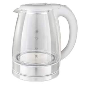 7-Cups White Glass Cordless Electric Kettle with 360-Swivel Base