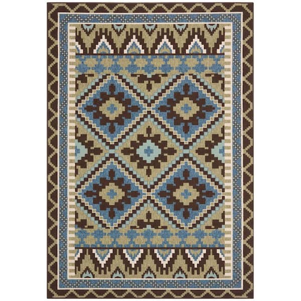 SAFAVIEH Veranda Green/Chocolate 5 ft. x 8 ft. Border Indoor/Outdoor Patio  Area Rug