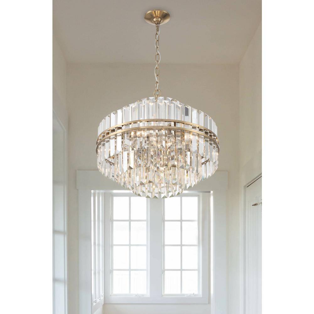 Aged Brass and Crystal 12-Light Chandelier