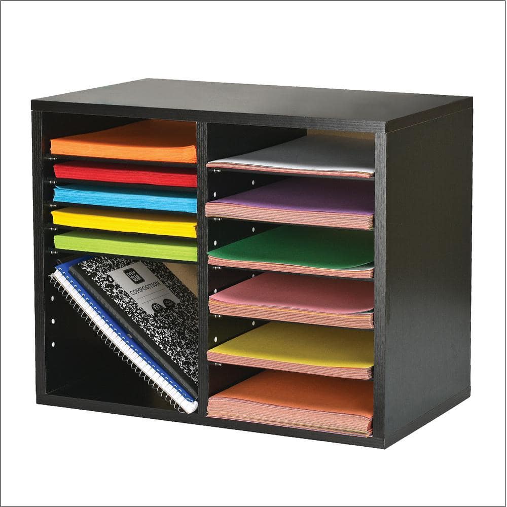 Black MDF Adjustable 12 Compartment File Sorter, 2 Pack