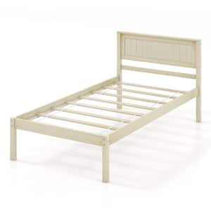 Natural Yellow Wood Frame Twin Size Platform Bed Frame with Headboard Mattress Foundation