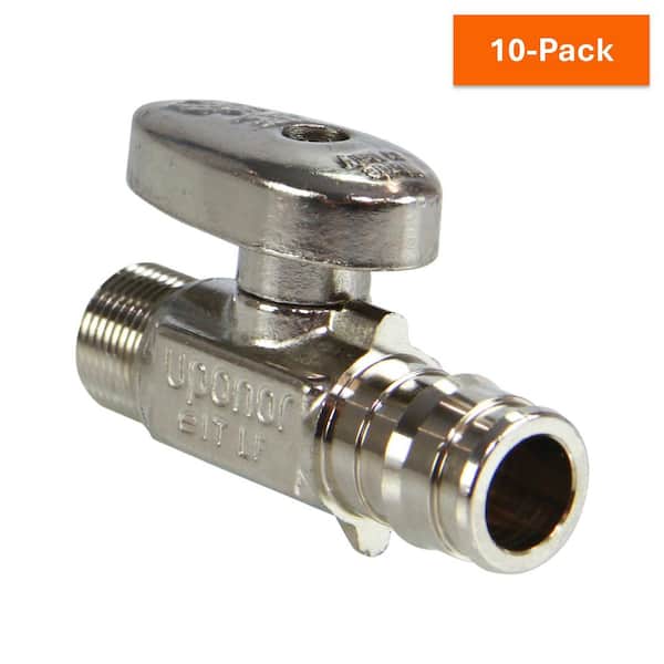 Uponor ProPEX 1/2 in. PEX-A Expansion Barb x 3/8 in. OD Compression Lead-Free Brass Quarter-Turn Straight Stop Valve (10-Pack)