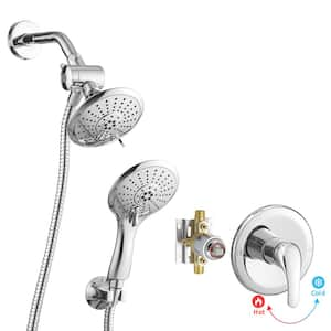 Single-Handle 6-Spray Dual Shower Faucet Set 1.8 GPM with Valve and Filtered Handheld Shower Head in. Polished Chrome